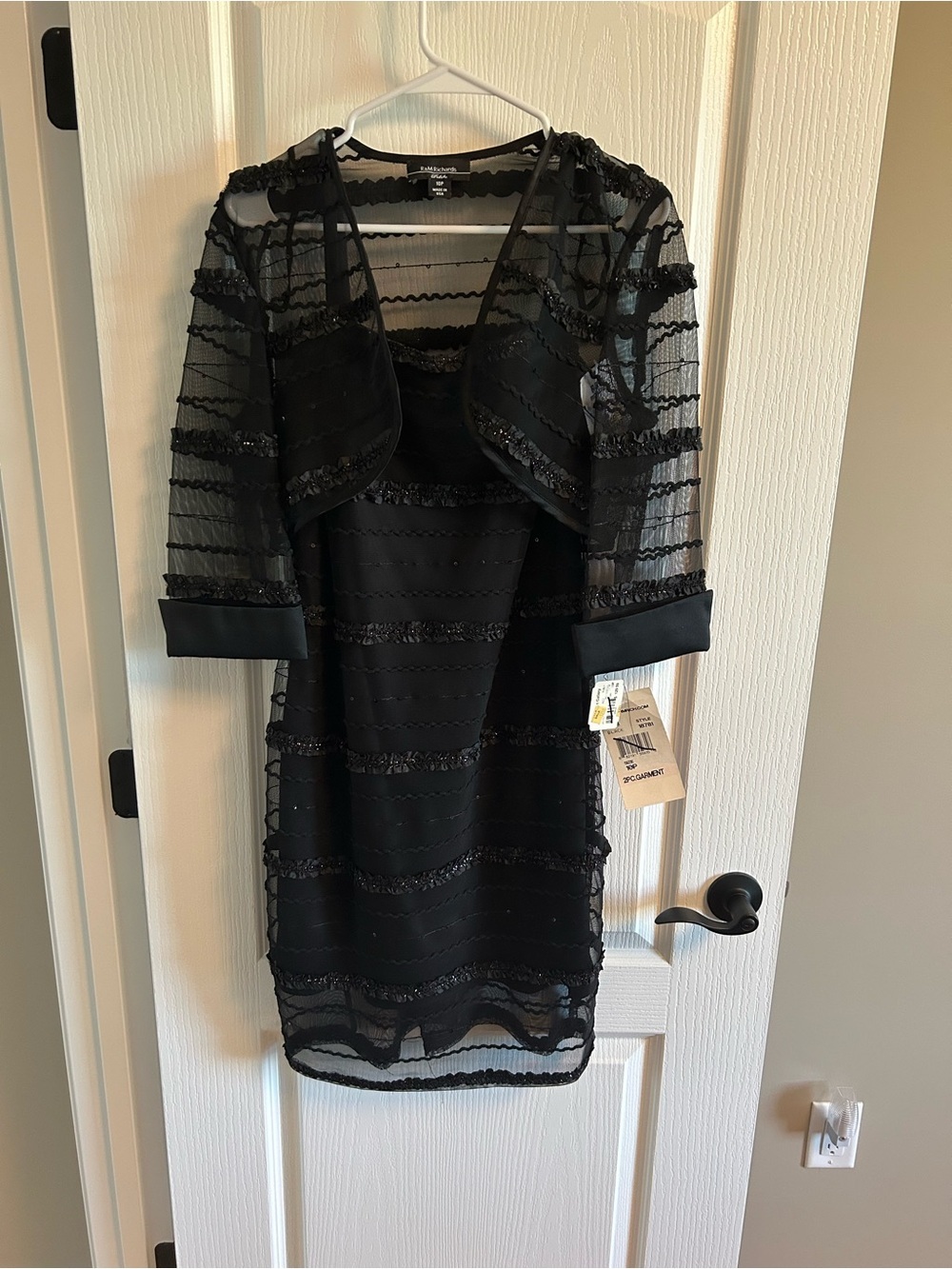 R&M Richards Black Sheer Lace Midi Dress with Matching Bolero